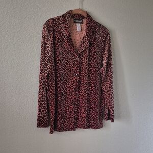 Sag Harbor Pink Leopard Print Button-Down Shirt